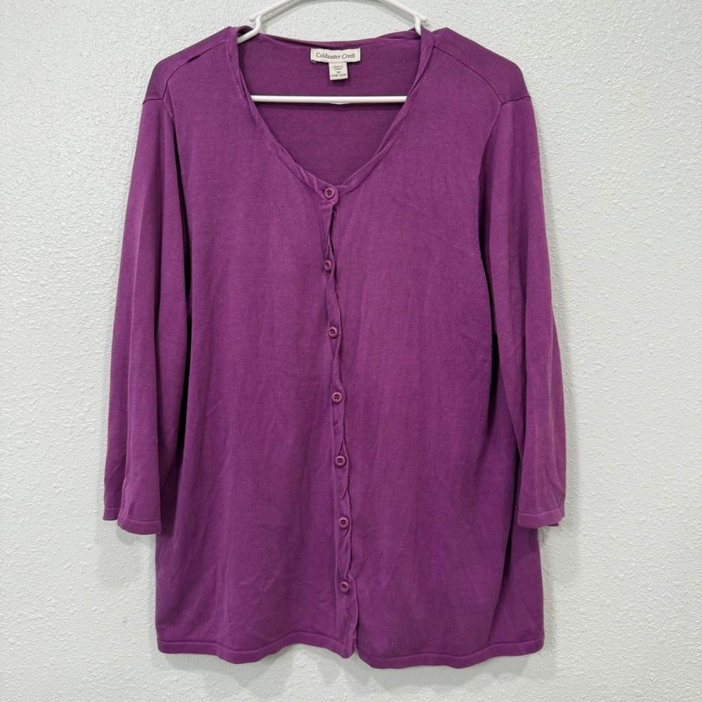 Coldwater Creek Purple Silk Cotton Blend Cardigan Sweater 3X 3/4 Sleeve V-Neck
